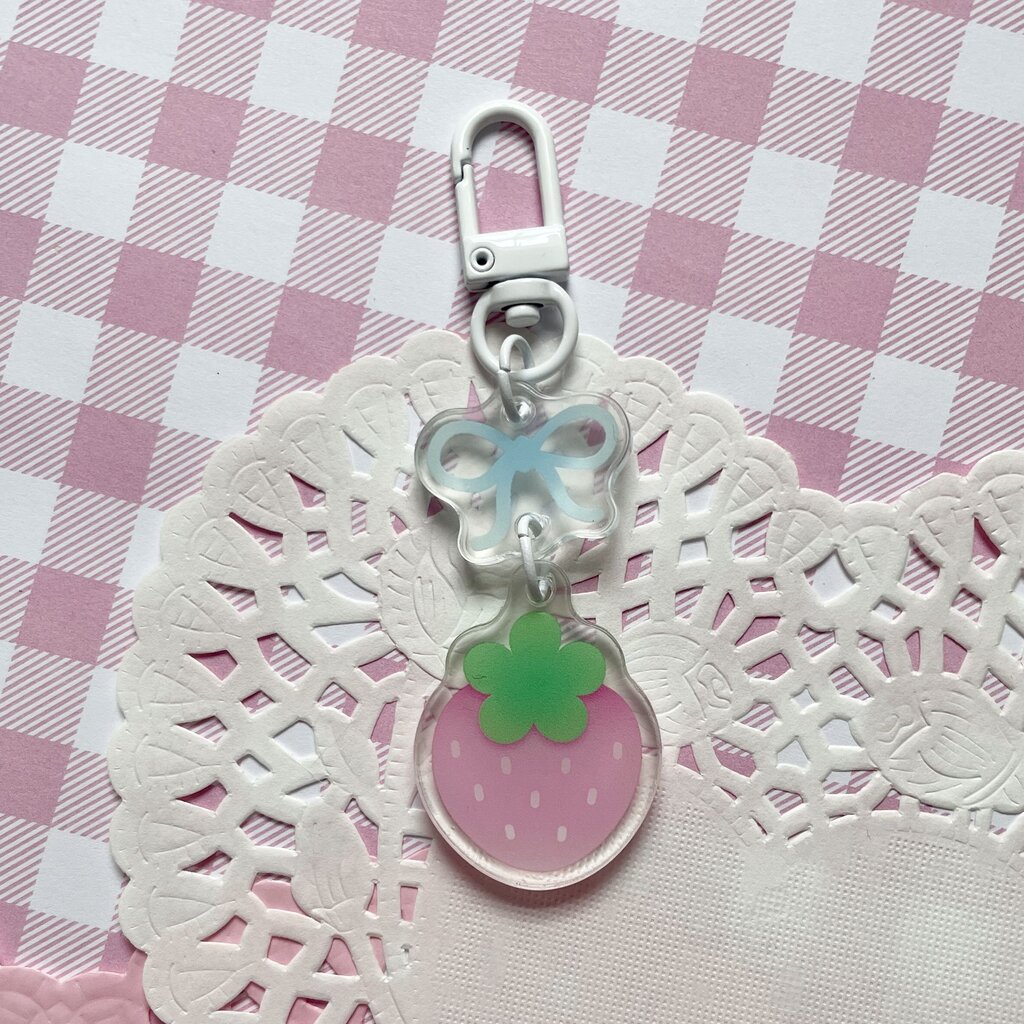 Pink Strawberry Keychain