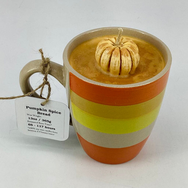 Pumpkin Spice Bread - Mug Candle (Candy Corn Stripe Mug) - 100% Soy Wax