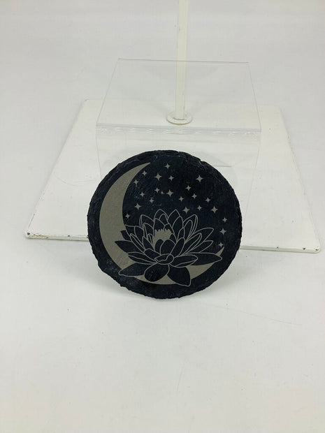 Slate Coaster Round Lotus & Moon