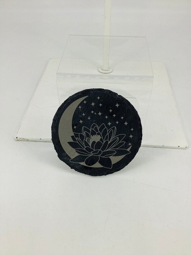 Slate Coaster Round Lotus & Moon