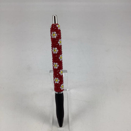 Mocha Red Daisy Grip Rhinestone Pen