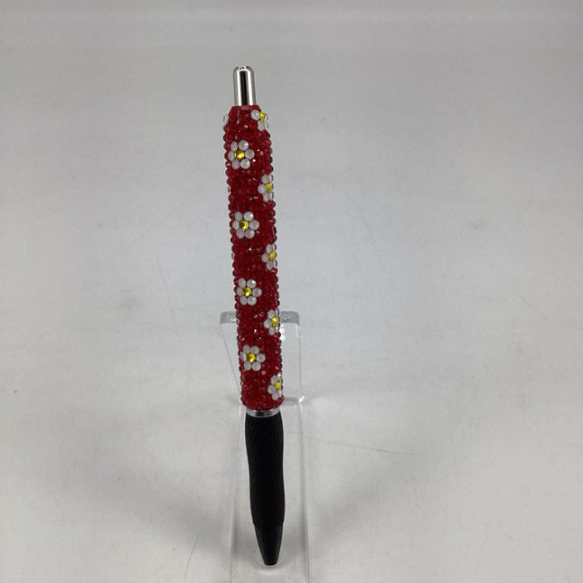 Mocha Red Daisy Grip Rhinestone Pen