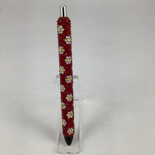 Mocha Red Daisy Rhinestone Pen