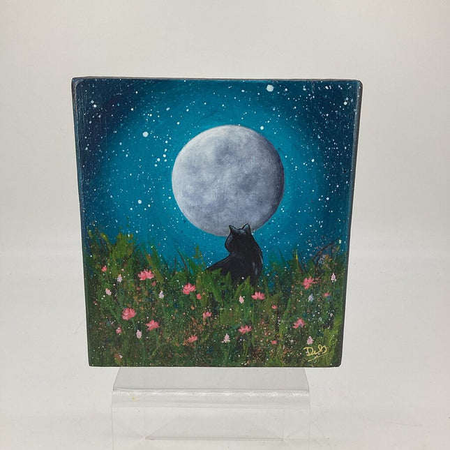 Cat & Moon Painting - Teal