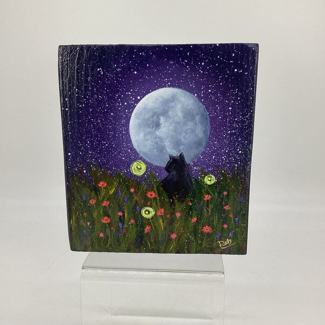 Cat & Moon Painting - Deep Purple