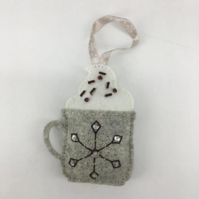 Embroidered snowflake mug ornament