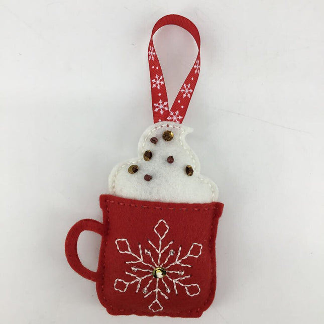 Embroidered snowflake mug ornament