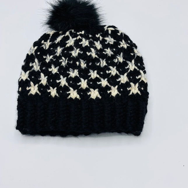 Hat Black and Tan Diamond with Black Pompom