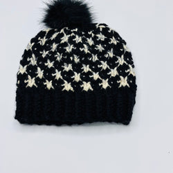 Hat Black and Tan Diamond with Black Pompom - view 1