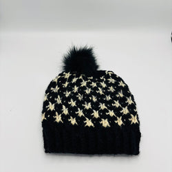 Hat Black and Tan Diamond with Black Pompom - view 2