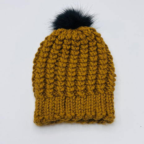 Hat Flax Scallop with Black Pompom