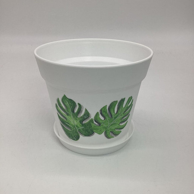 Large White w/ monstera leaves-E