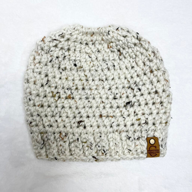 Messy Bun Hat - Tweed Off White