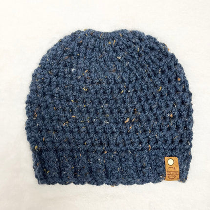 Messy Bun Hat - Tweed Navy