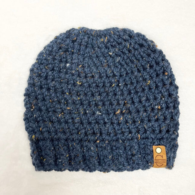 Messy Bun Hat - Tweed Navy