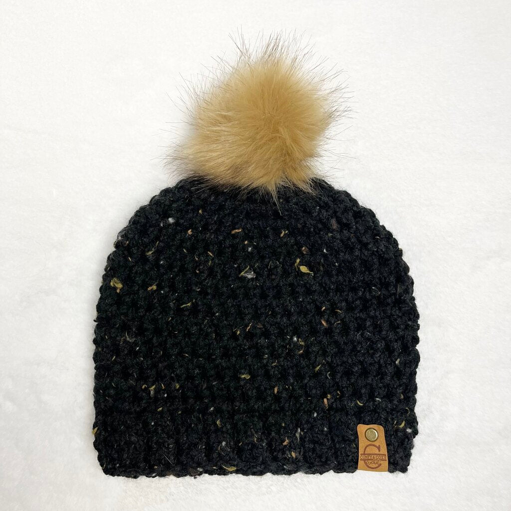 Pom Pom Hat (Adult) - Tweed Black