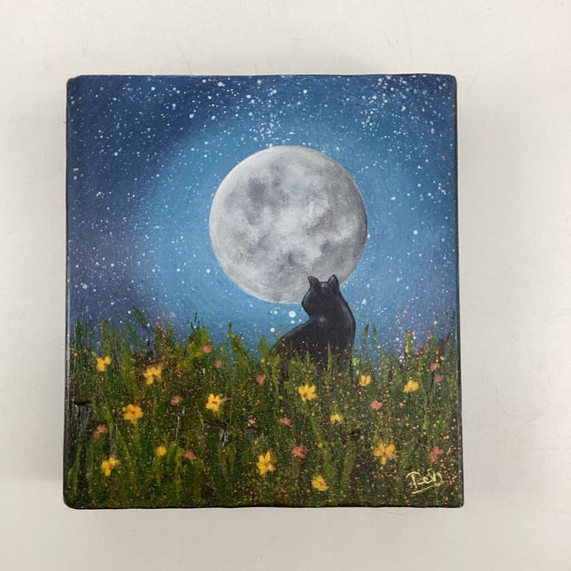 Cat & Moon Painting -Blue