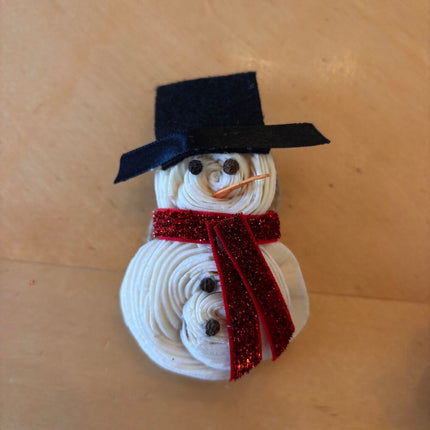 Tiny Snowman Ornament/Magnet-Red Scarf made from Sola Wood Flowers
