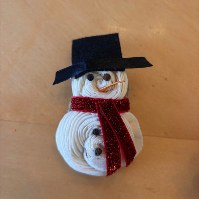 Tiny Snowman Ornament/Magnet-Red Scarf made from Sola Wood Flowers
