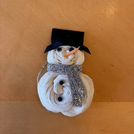 Tiny Snowman Ornament/Magnet-Silver Scarf made from Sola Wood Flowers