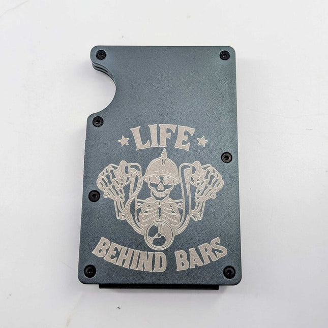 Laser Engraved Metal Wallet / Money Clip - motorcycle