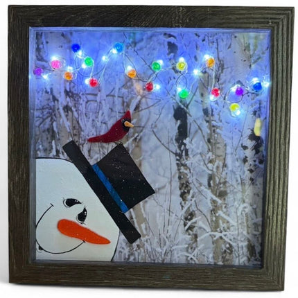 Snowman light up shadow box