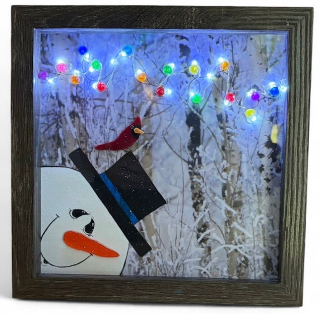 Snowman light up shadow box