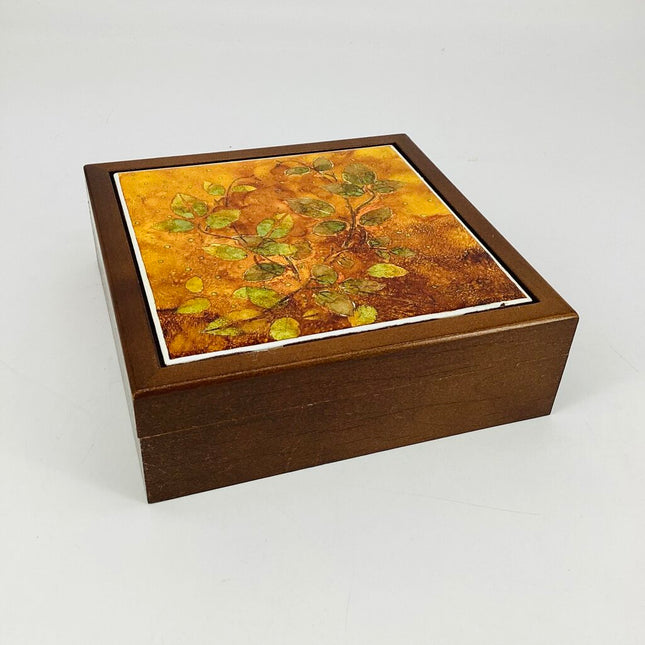 7x7 Walnut Box-w/6x6Tile- Fall Leaves