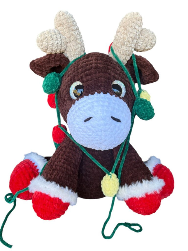 Crocheted reindeer with lights plushie