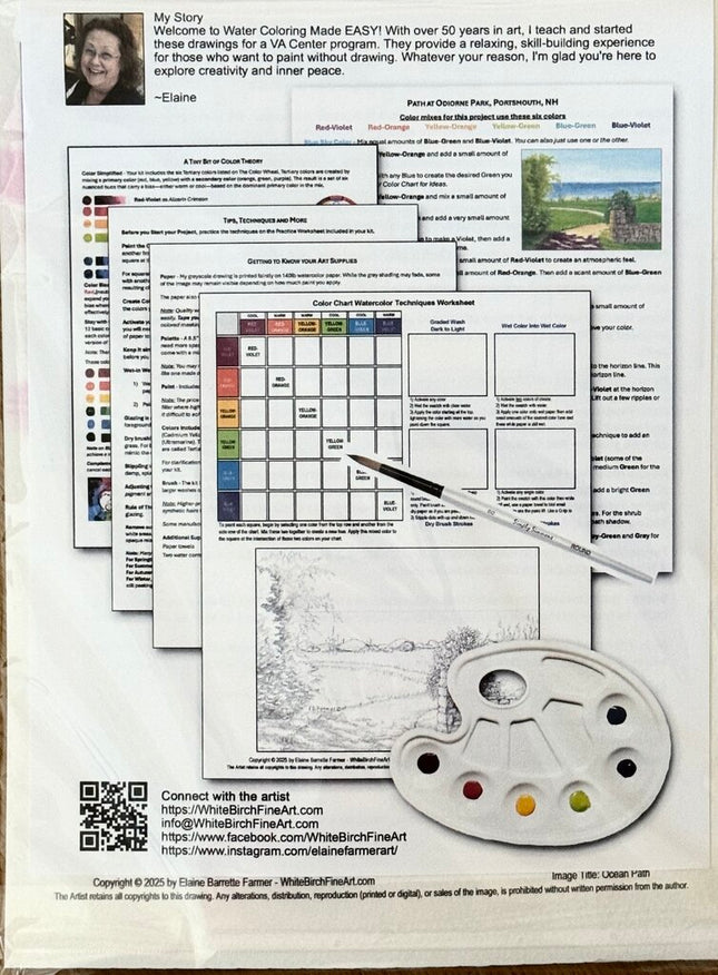 WATERCOLOR ART LESSON KIT Path at Odiorne, Portsmouth, NH