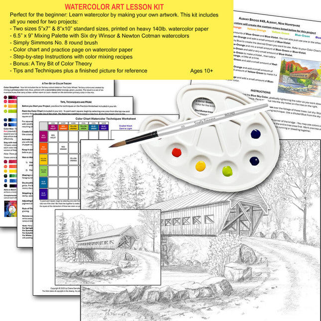 WATERCOLOR ART LESSON KIT Albany Covered Bridge