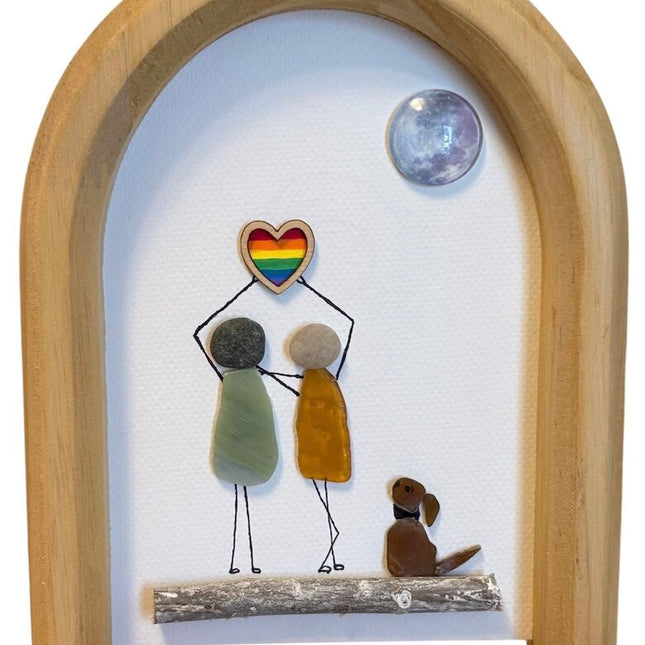 Pride piece, Holding rainbow heart, moon, dog