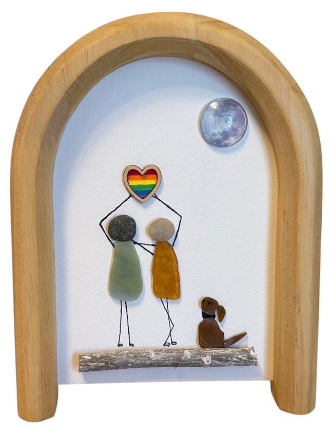 Pride piece, Holding rainbow heart, moon, dog