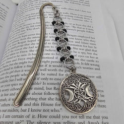 Silver Black Beaded Helm Bookmark Triple Moon Charm on Metal Bookmark - view 2