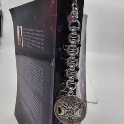 Silver Black Beaded Helm Bookmark Triple Moon Charm on Metal Bookmark - view 1