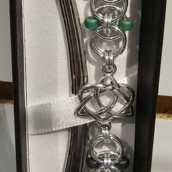 Silver Green Beaded Helm Bookmark Celtic Open Heart Charm on Metal Bookmark - view 2