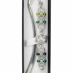 Silver Green Beaded Helm Bookmark Celtic Open Heart Charm on Metal Bookmark - view 1