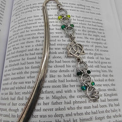 Silver Green Beaded Helm Bookmark Celtic Open Heart Charm on Metal Bookmark - view 1
