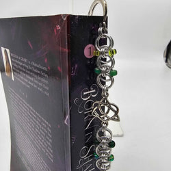 Silver Green Beaded Helm Bookmark Celtic Open Heart Charm on Metal Bookmark - view 2