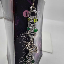 Silver Green Beaded Helm Bookmark Celtic Open Heart Charm on Metal Bookmark - view 4