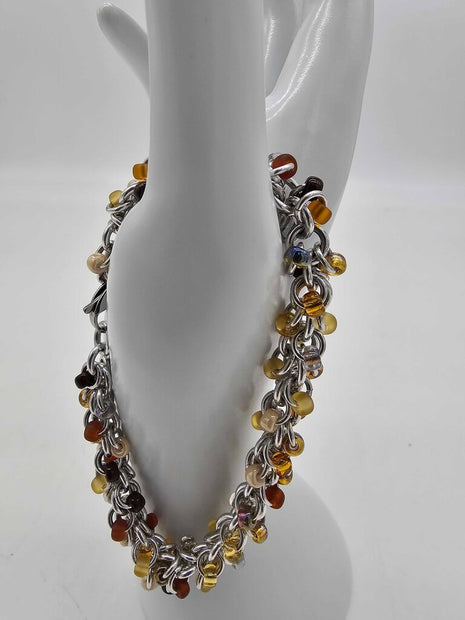 Honey Mix Beaded Shaggy Bracelet 8" long, aluminum