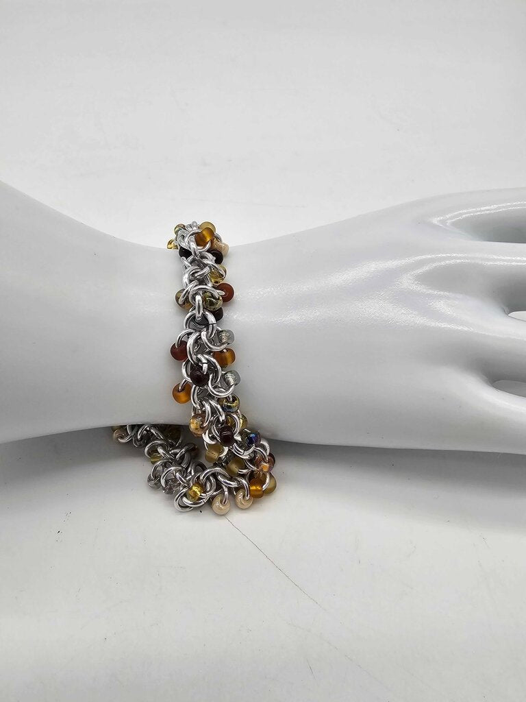 Honey Mix Beaded Shaggy Bracelet 8" long, aluminum