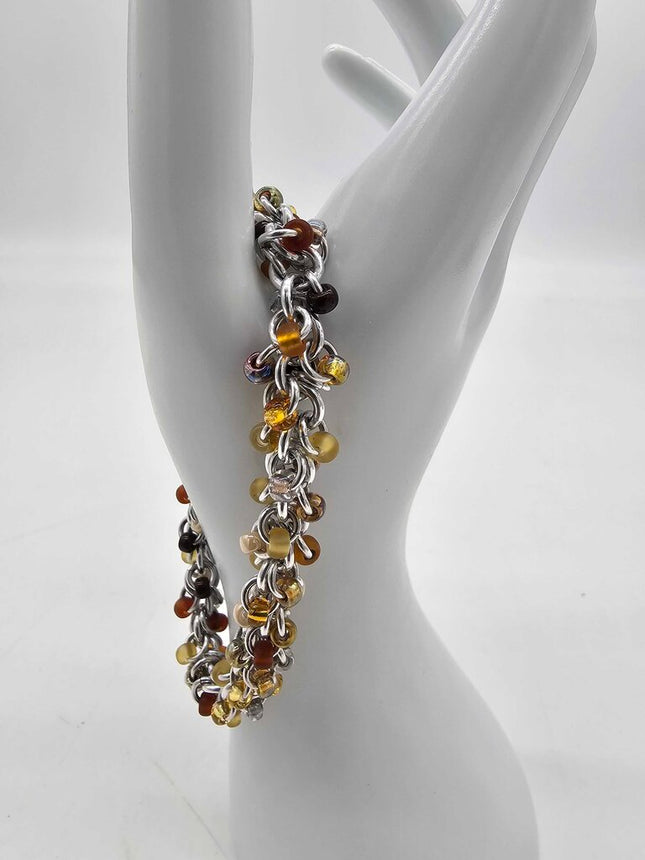 Honey Mix Beaded Shaggy Bracelet 8" long, aluminum