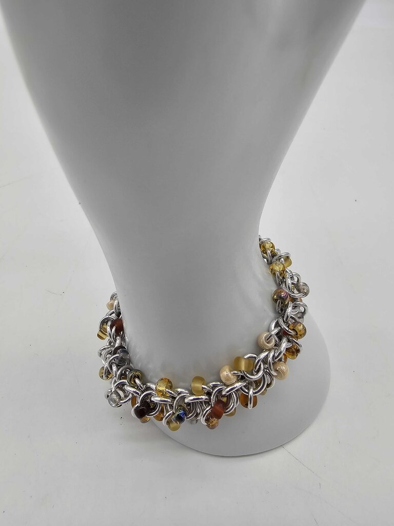Honey Mix Beaded Shaggy Bracelet 8" long, aluminum