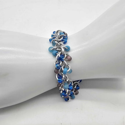 Beach Blues Mix Beaded Shaggy Bracelet 8" long, aluminum