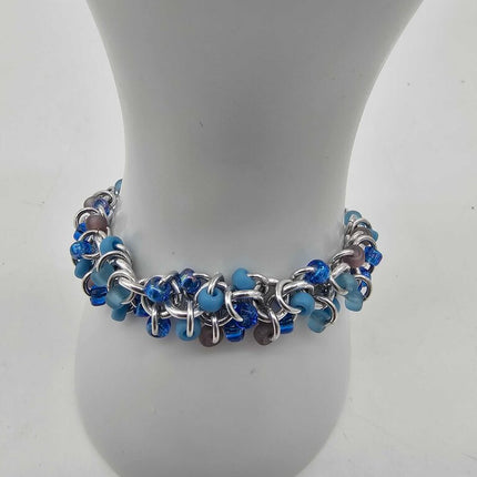 Beach Blues Mix Beaded Shaggy Bracelet 8" long, aluminum
