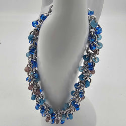 Beach Blues Mix Beaded Shaggy Bracelet 8" long, aluminum - view 1