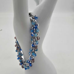 Beach Blues Mix Beaded Shaggy Bracelet 8" long, aluminum - view 2