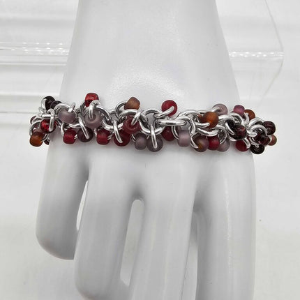 Vineyard Reds Mix Beaded Shaggy Bracelet 8" long, aluminum