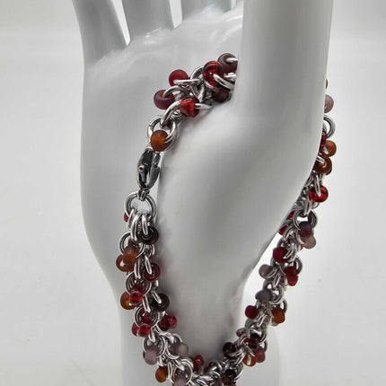 Vineyard Reds Mix Beaded Shaggy Bracelet 8" long, aluminum